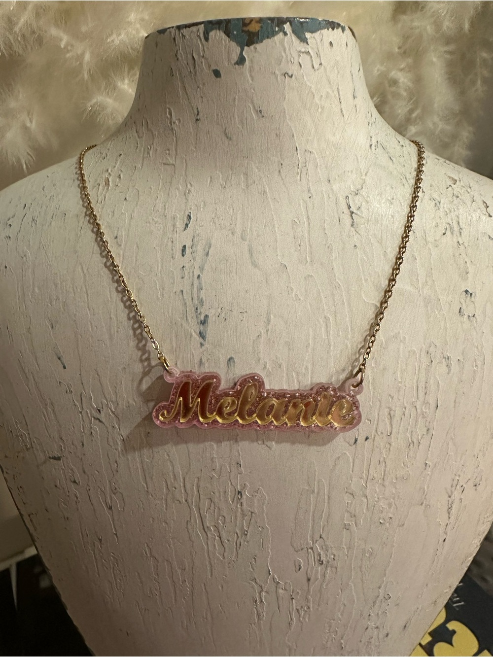 Custom Melanie Name Necklace in Pink & Gold - Women Jewelry